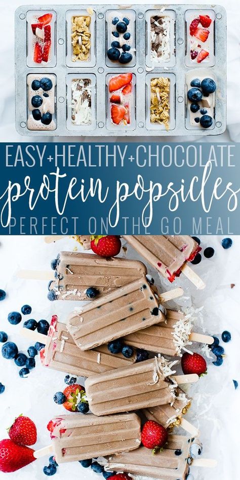 Protein Popsicles, Healthy Popsicle Recipes, On The Go Breakfast, Smoothie Popsicles, Healthy Popsicles, Lost 100 Pounds, Protein Powder Recipes, Chocolate Protein Powder, Popsicle Recipes