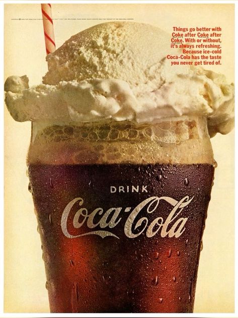 Cherry Coke Float, Coke Float Aesthetic, Float Aesthetic, Coke Poster, Coke Aesthetic, 1960s Aesthetic, Coke Float, Vintage Coke, Coke Cola