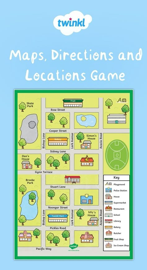 Giving Directions Map, English Games Teaching, Teaching Maps, English Games For Kids, Learning Maps, Geography Games, Map Game, Map Games, English Teaching Materials