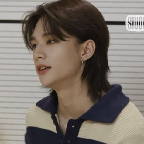 Hwang Hyunjin Brown Hair, Kpop Mullet Haircut, Hairstyle For Boys With Long Hair, Kpop Mullet Hairstyle, Hyunjin Mullet Hair, Hyunjin Hairstyle Mullet, Mullet Haircut Korean, K Pop Haircut, Hyunjin Haircut Tutorial