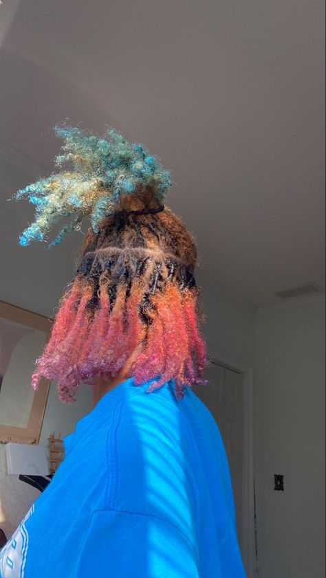 Pink And Blue Locs, Blonde Peekaboo Locs, Purple And Blonde Locs, Split Dyed Locs, Pink And Purple Locs, Lavender Locs, Locs Purple, Loc Dye Ideas, Blue Locs