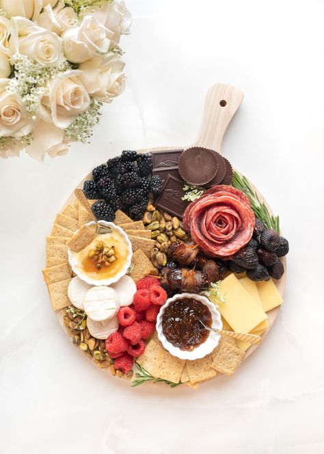 Charcuterie Board For Two, Small Charcuterie Board, Mini Charcuterie Board, Small Charcuterie, Mini Charcuterie, Holiday Party Appetizers, Charcuterie Board Ideas, Bacon Wrapped Dates, Chocolate Garnishes