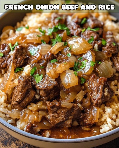 French Onion Beef and Rice Casserole – Foodyhealthylife French Onion Recipes Beef, Beef Rice Crockpot Recipes, Best Ground Beef Recipes For Dinner Main Dishes, French Onion Beef And Rice Skillet, Ground Beef Onion Recipes, Beefy French Onion Casserole, Ground Beef French Onion Soup, French Onion And Ground Beef Casserole, Beef And Rice Dishes