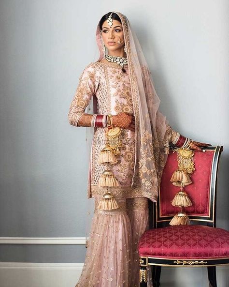 Punjabi Wedding Suit, Bridal Sharara, Pink Sharara, Bride Suit, Bridal Suits, Sikh Bride, Bridal Makeup Images, Punjabi Bride, Bridal Lehenga Red