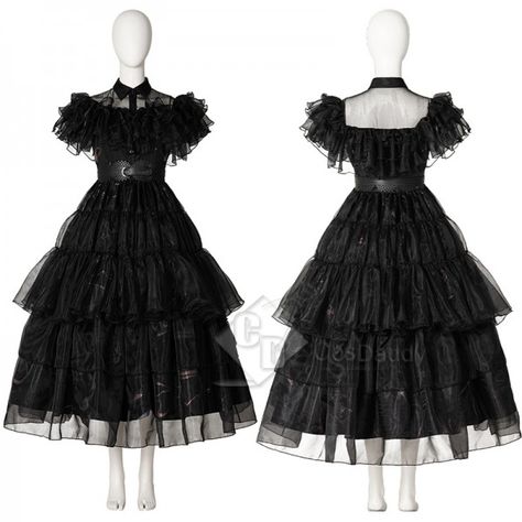 Wednesday Addams Dance Dress, Wednesday Family, The Addams Family Wednesday, Goth Gown, One Piece Halloween, Wednesday Addams Dance, Wednesday Addams Outfit, Wednesday Costume, Wednesday Addams Dress