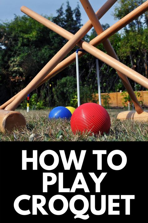 In this article, we cover everything you need to know about how to play Croquet, including the basics, where the game originated, and how you can play in style! Read more at OwnTheYard.com! How To Play Croquet, Croquet Game Lawn, Croquet Party, Outdoor Games Adults, Outdoor Yard Games, Diy Yard Games, Door Games, Fun Outdoor Games, Birthday Goals