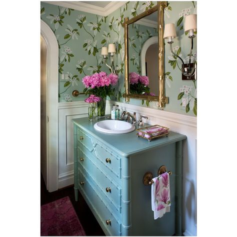 Bristol Sink Base Bathroom Cabinet - J. Tribble Bath Wallpaper, Traditional Powder Room, Bathroom Cabinet Colors, Small Half Bathroom, Aqua Bathroom, Painted Vanity, Bamboo Bathroom, Tudor Style Homes, Powder Room Design