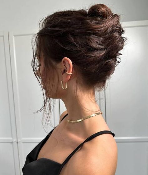 60 Easy Updo Hairstyles for Medium Length Hair in 2024 Medium Length Hairstyles For Thick Hair Updo, Hair Do Ideas Medium, Bridesmaid Hair Midlength, Formal Hairstyles For Mid Length Hair, Hair Up Mid Length Up Dos, Wedding Updo For Medium Length Hair, Updo Hairstyles For Shag Haircut, Cool Updo Hairstyles, Medium Hairstyles Updo