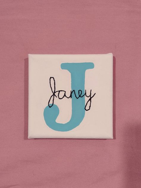 Mini Canvas Name Art, Painted Names On Canvas Ideas, Painted Name Canvas, Fabric Canvas Art, Embroidered Canvas Art, Embroidery Canvas, Name Drawings, Name Paintings, Name Canvas