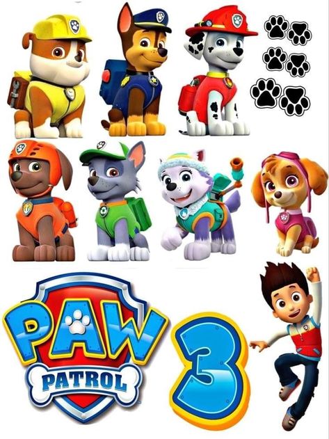 Paw Patrol Cake Topper Free Printable, Paw Patrol Topper, Paw Patrol 4, Paw Patrol 3, Minnie Mouse Pics, Birthday Chocolate Bar Wrappers, Paw Patrol Birthday Party Cake, Printable Paw Patrol, Paw Patrol Cake Topper