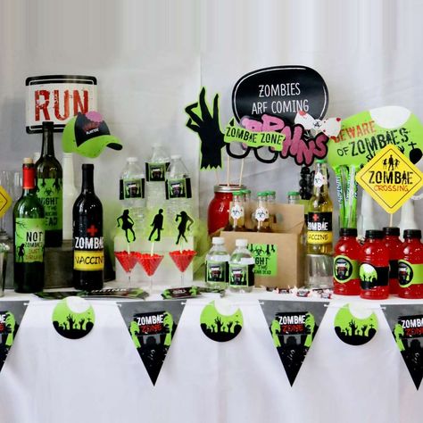 Zombies Halloween Party Ideas | Photo 1 of 13 | Catch My Party Zombie Party Decorations, Zombie Themed Party, Mischief Night, Zombie Apocalypse Party, Zombie Birthday Party, Zombie Halloween Party, Zombie Crawl, Zombie Birthday Parties, Halloween Countdown Calendar