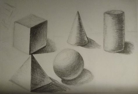 Shading 3d Shapes, 3d Shapes Drawing Shadows, 3d Shapes Sketch, 3d Shading, 3d Shapes Drawing, Triangle Drawing, 3d Shapes Worksheets, Hatch Drawing, Geometric Shapes Drawing