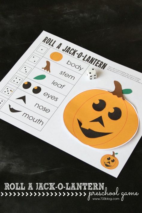 Roll A Jack-O-Lantern Preschool Game Roll A Jack O Lantern Printable, Halloween Printables Free, Halloween Games For Kids, Halloween Preschool, Jack O'lantern, Fall Preschool, Daycare Ideas, Halloween Party Games, Kids Party Games