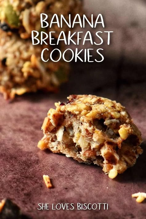 Easy Oatmeal Banana Breakfast Cookies Oatmeal Banana Breakfast, Banana Breakfast Cookies, Trail Mix Ingredients, Banana Oatmeal Cookies Healthy, Oatmeal Cookie Recipes Healthy, Banana Cookies Healthy, Recipe For Oatmeal, Banana Nut Oatmeal, Banana Breakfast Cookie