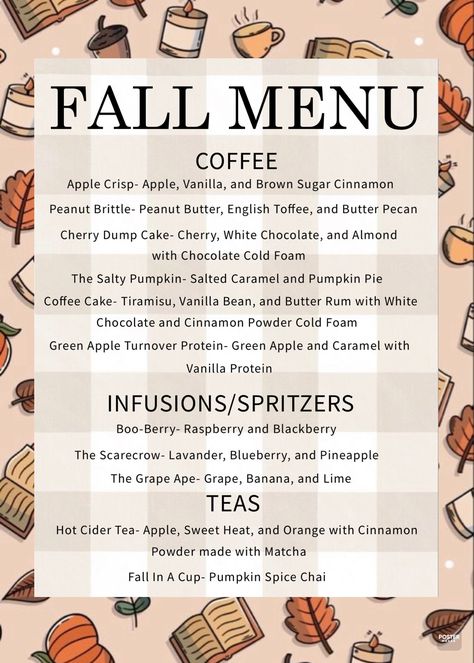 November Coffee Specials, Coffee Flavor Ideas, Coffee Syrup Flavor Combinations, Coffee Apple, Lime Tea, Coffee Shop Signs, Coffee Shop Menu, Cold Coffee Recipes, Coffee Trailer