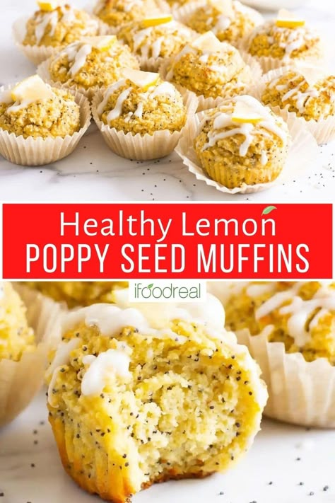 Brighten up your mornings with these Healthy Lemon Poppy Seed Muffins. Enjoy with or without a delicate lemon glaze drizzled on top! Lemon Muffins Healthy, Poppy Seed Muffins Healthy, Lemon Poppy Seed Muffins Healthy, Lemon Poppy Muffins, Muffins Made With Almond Flour, Muffins With Greek Yogurt, Healthy Kids Breakfast, Almond Poppyseed Muffins, Breakfast Snack Ideas