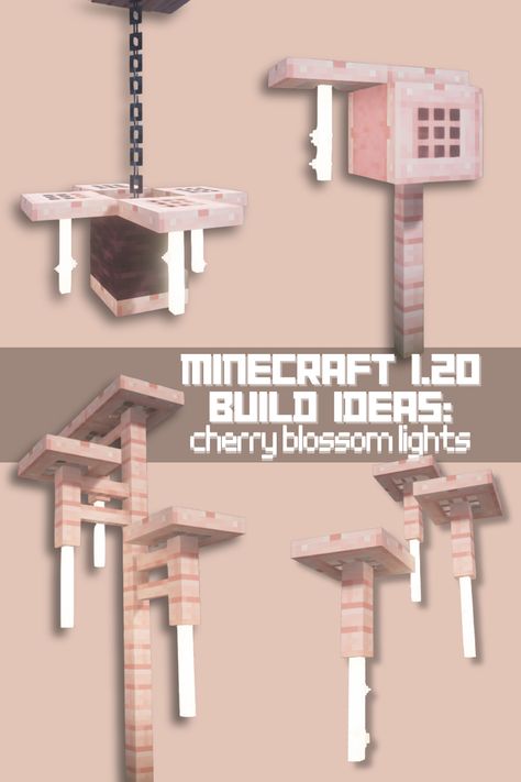 Minecraft No Mods House, Minecraft Survival House Cherry Blossom, Minecraft House Lighting, Cute Minecraft Light Ideas, Cherry Blossom House Minecraft Inside, Minecraft Cherry Blossom Lamp Post, Cherry Tree Minecraft Ideas, Cute Minecraft Interior Pink, Minecraft Daycare Build