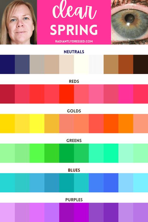 Seasonal Color Analysis Clear Spring, Bright Spring Seasonal Color Analysis, Blue Spring Colour Analysis, Color Analysis Bright Spring, Classic Spring Color Palette, Clear Spring Color Combinations, House Of Color Spring Palette, Clear Spring Colour Palette, Colour Analysis Spring