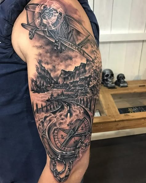 Compass Tattoos Arm, Aviation Tattoo, Arrow Forearm Tattoo, Ryan Ashley Malarkey, Compass And Map Tattoo, Pilot Tattoo, Gladiator Tattoo, Ryan Ashley, Plane Tattoo