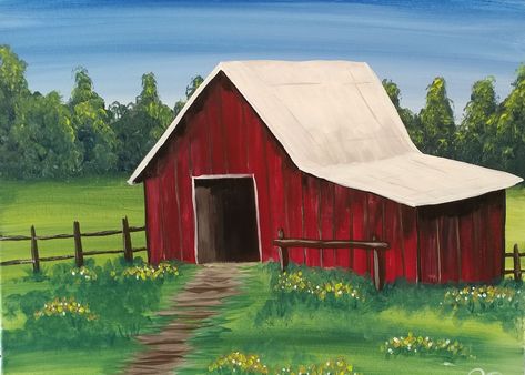 Barn Paintings On Canvas, Barn Drawing, Red Barn Painting, Watercolor Barns, Western Journal, Farm Landscape, Farmhouse Paintings, Barn Pictures, Americana Art