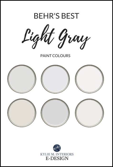 The 6 Best BEHR Light Gray Paint Colours (Cool and Warm) Best Interior White Paint Colors Behr, New House White Behr Paint, Best Warm White Paint Colors Behr, Best White Paint For Walls Behr, Behr Light Gray Paint, Behr Light Grey Paint Colors, Kylie Interiors, White Behr Paint, Behr Gray Paint