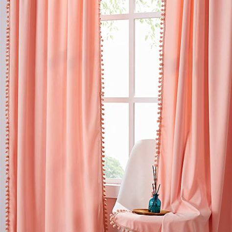 Coral Curtains Bedroom, Coral Velvet Curtains, Blush Pink Room, Girls Bedroom Coral, Pink Velvet Curtains, Peach Curtains, Coral Curtains, Beach Curtains, Nursery Blackout Curtains