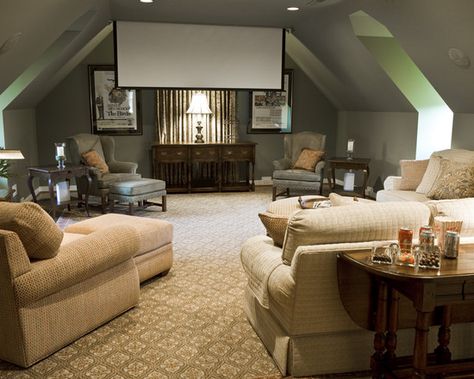 Bonus Room Design, Pictures, Remodel, Decor and Ideas - page 6 Bonus Room Decorating, Home Cinema Design, Bonus Room Design, Room Above Garage, Bonus Room Ideas, Large Sectional Sofa, Media Room Design, Attic Spaces, Home Theater Rooms