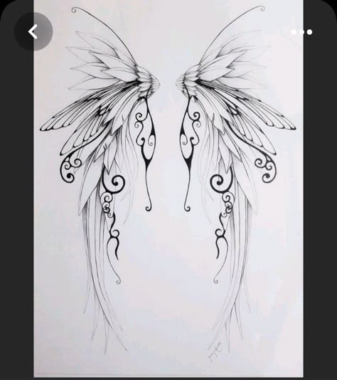 Drawings Of Angel Wings, Fairy Wings Sketch, Fairy Wing Designs, Back Wings Tattoo, Angel Wings Tattoo Design, Fairy Wings Tattoo, Wings Back Tattoo, Fairy Wings Drawing, Wings Tattoo Design