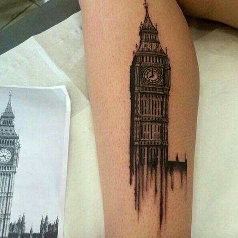 London Skyline Tattoo, Big Ben Tattoo, Harley Tattoos, Coordinates Tattoo, Building Photo, Mens Shoulder Tattoo, London Tattoo, Tattoo Care, Tattoo Magazines