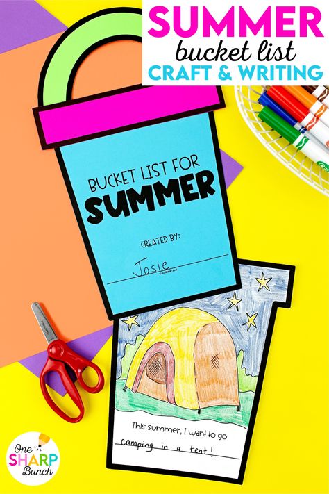 Kick off the end of the year countdown to summer with this summer bucket list craft for students! These end of the year activities are perfect for incorporating writing right up to the last day of school! Use this summer craft for kids during writing centers, as students brainstorm summer bucket list ideas. Add these end of the year crafts to your end of the year bulletin board. Plus, pair these summer bucket list activities with any end of the year books or summer books for kids! Summer Bucket List Craft For Kids, First Day Of Summer School Activities, End Of School Year Crafts For Kids, End Of The Year Kindergarten Crafts, Summer Bucket List Preschool, End Of The Year Craft For Kindergarten, End Of Year Fun Activities For Kids, End Of School Year Activities Preschool, End Of Year Crafts For Kindergarten