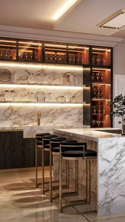 Wet Bar Organization Ideas, Contemporary Bar Design Home, Simple Home Bar Ideas, Bar Back Wall Design, Bar Luxury Design, Bar Design House, Modern Home Bar Luxury, Modern Home Bar Designs Luxury, Bar Design Ideas Home