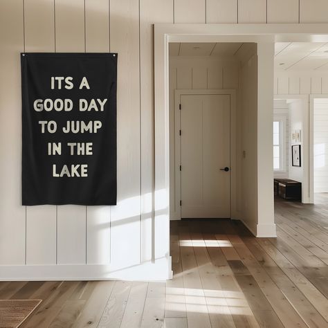 * 100% polyester * Knitted fabric * Fabric weight: 4.42 oz/yd² (150 g/m²)  * Print on one side * Blank reverse side * 2 iron grommets Lake House Bathroom Decor Ideas, Lake House Quotes, Lake Signs Wooden, Lake Decorating Ideas, Boho Lake House, Lakehouse Vibes, Vintage Lake House Decor, Lake House Decorating Ideas, Rustic Lake House Decor