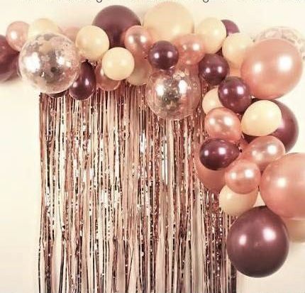 Maroon Balloon Garland, Rose Gold Party Decor, Classy Baby Shower, 21st Birthday Decorations, Rose Gold Confetti, Rose Gold Balloons, 26th Birthday, Gold Birthday Party, Rose Gold Party