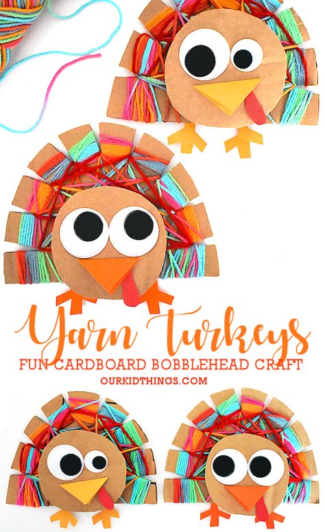 Yarn Thanksgiving Crafts, Easy September Crafts For Seniors, Thanksgiving Craft For 1st Grade, Thanksgiving Art Projects Kindergarten, Thanksgiving Craft Ideas For 3rd Graders, Yarn Wrapping, Thanksgiving School Crafts, November Kindergarten Art, Cardboard Turkey Craft