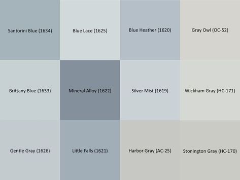 Benjamin Moore coordinating color to blue heather Blue Grey Paint Color, Bathroom Color Schemes Gray, Bluish Gray Paint, Blue Grey Paint, Green Bathroom Colors, Colours That Go With Grey, Interior Paint Colors For Living Room, Blue Gray Paint Colors, Interior Paint Colors Schemes