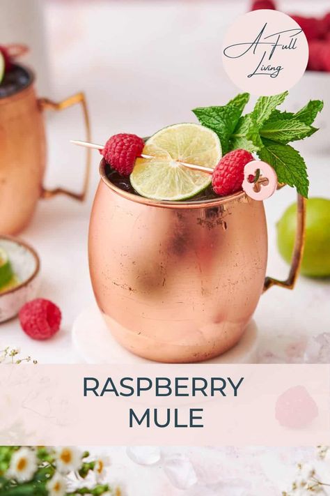 The Raspberry Mule Recipe is a perfect combination of sweet and tangy raspberry simple syrup, zesty lime, vodka, and fizzy ginger beer. This is a delicious riff on the classic Moscow mule, with lots of raspberry flavor. No cocktail shaker needed, just grab some copper mugs and mix them up! Raspberry Alcoholic Drinks, Raspberry Cocktail Recipes, Raspberry Moscow Mule Recipe, Raspberry Mule, Raspberry Drinks, Raspberry Vodka Cocktails, Raspberry Moscow Mule, Berry Moscow Mule Recipe, Spring Mule Cocktail