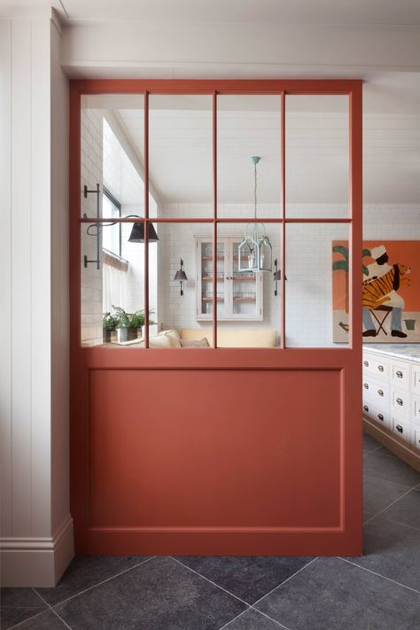 Why Colourful Internal Window Wall Dividers Are My Current Interior Crush — MELANIE LISSACK INTERIORS Cornish Interiors, Ham Interiors, Internal Window, Wall Dividers, Country Interiors, London Interior Design, Room Divider Doors, London Interior, Interior Windows