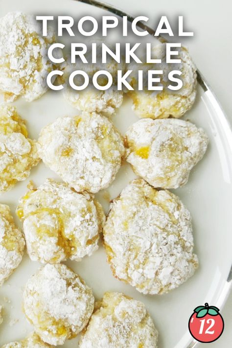 Tropical Crinkle Cookies | 12 Tomatoes Tropical Cookie Recipes, Pineapple Crinkle Cookies, Finger Desserts, Tea Treats, Tomatoes Recipes, Crinkle Cookies Recipe, 12 Tomatoes Recipes, Cookies Bars, Chocolate Crinkle Cookies