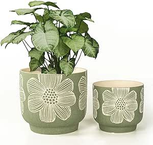 Pots For Indoor Plants, White Flower Pattern, Large Plant Pots, Plants Green, Indoor Outdoor Planter, Small Potted Plants, Indoor Plant Pots, Green Ceramics, Large Plants