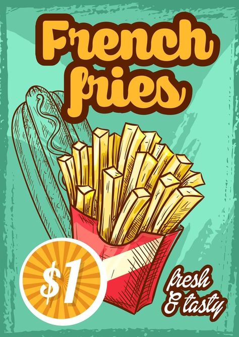 Fast food vector french fries menu sketch poster Hot Dog Sandwich, Cinema Bar, Fastfood Restaurant, Food French Fries, Sketch Poster, Food Vector, Potato Snacks, Vector Sketch, Fast Food Restaurant