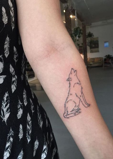 60+ Tattoos by Tea Leigh from New York Music Installation, Simple Wolf Tattoo, Coyote Tattoo, Wolf Tattoos For Women, Photography Tea, Small Wolf Tattoo, Glyph Tattoo, Small Chest Tattoos, Sagittarius Tattoo