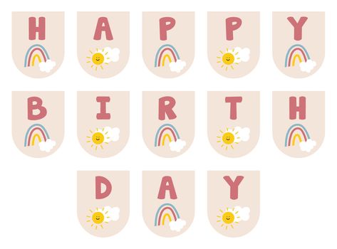 Birthday Bunting Printable Free, Rainbow Birthday Banner Free Printable, Rainbow Letters Free Printable, Happy Birthday Letters Printable Free, Printable Happy Birthday Banner Letters, Free Printable Birthday Banner, Birthday Corner, Happy Birthday Banner Printable Free, Printable Birthday Decorations