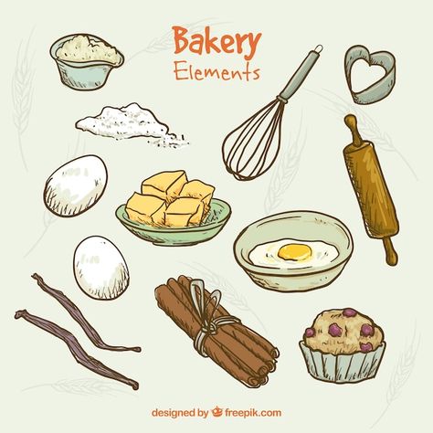 Bakery Elements, Bakery Tools, Recipe Book Design, Recipe Drawing, Food Doodles, Studying Food, Recipe Scrapbook, Food Sketch, Cake Tools