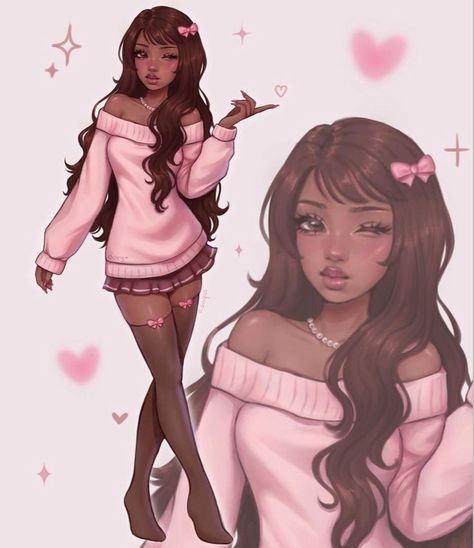 Beautiful Hair Drawing, What Vibes Do I Give Off Aesthetic Chart, Sassy Character Poses, Pink Hair Pfp, Jelly Art, Pretty Drawings, Black Cartoon, Black Art Pictures, Black Love Art