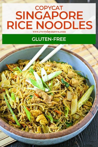 Use mai fun to make authentic Singapore Rice Noodles at home in no time! This version is gluten-free and tastes like it came from a restaurant! #chinesefood #copycatrecipe #takeoutfakeout #glutenfreechinese #singaporericenoodles #maifun #ricenoodles #healthychinese #chinesetakeout #homemadechinesefood #glutenfreechinesefood Gluten Free Pancit, Chicken Pasta Skillet, Singapore Noodle, Mai Fun, Mei Fun Noodles, Singapore Rice, Singapore Rice Noodles, Gluten Free Chinese Food, Mei Fun