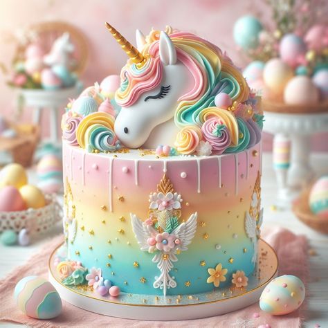 iva | ai desserts artist | 🍰🦄 10 Unicorn Cake Ideas* 🦄🍰 🦄🍰 Why not add a touch of magic to your Easter celebration with a unicorn cake? 🌸✨ While traditionally… | Instagram Unicorn And Fairy Cake, Unicorn Cake Ideas, Large Unicorn Cake, Unicorn Academy, Sparkle Unicorn Cake, Grocery Store Unicorn Cake, Unicorn Eating Cake Birthday Cake, Easter Tag, Unicorn Magic