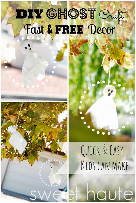 SWEET HAUTE: Free Halloween Decorations Ideas fast and budget friendly craft that kids can do together with family. Tree Ghosts, Pink Candy Apples, How To Make Ghosts, Outdoor Ghosts, Ghost Craft, Diy Tree Decor, Ghost Crafts, Ghost Diy, Ghost Decoration