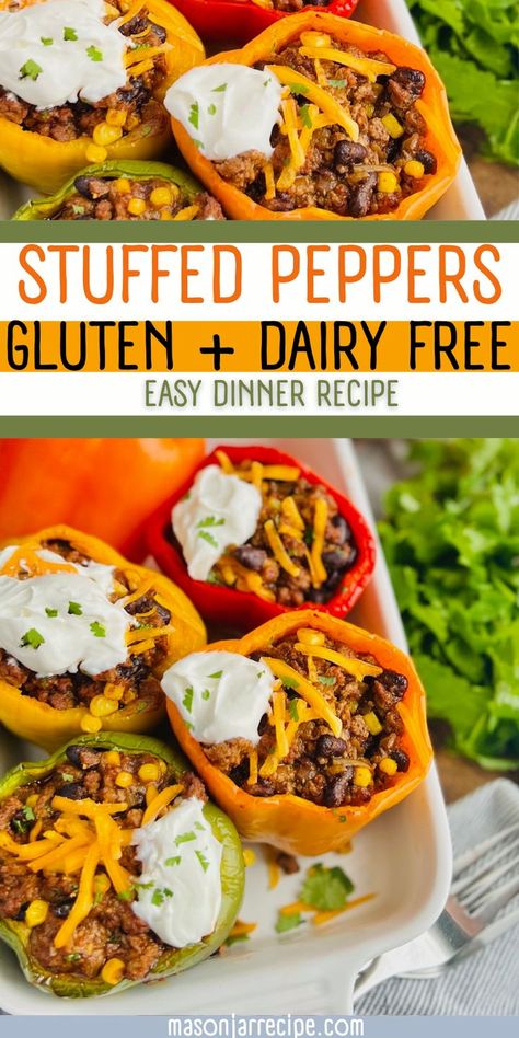 Gluten And Dairy Free Stuffed Peppers, Dairy Free Stuffed Bell Peppers, Gluten Free Bell Pepper Recipes, Stuffed Bell Peppers Gluten Free Dairy Free, Gluten Free Stuffed Bell Peppers, Gf Df Stuffed Peppers, Gluten Free Dairy Free Stuffed Peppers, Gf Stuffed Peppers, Thai Stuffed Peppers