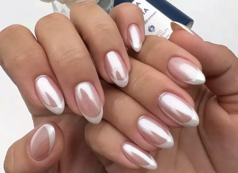 Discover the top 21 French chrome nails trends of 2024. Dive into a world of elegance with our curated nail art designs, from subtle pinks to bold fuchsia tips. Ideal for the fashion-forward woman, each style showcases sophistication. Elevate your nail game with the latest in chrome elegance today! #frenchtipnailideas Neutral Trendy Nails 2024, French Chrome Nails, Bridal Nail Ideas, French Nail Ideas, Chrome Nail Ideas, White Nail Design, Black French Nails, Chrome French, Concert Nails