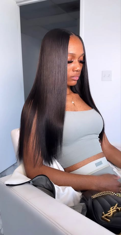 Sew In Straight, Sew In Straight Hair, Long Weaves, Weave Ponytail Hairstyles, Middle Part Hairstyles, Natural Hair Short Cuts, Straight Weave Hairstyles, Sew In Hairstyles, Quick Weave Hairstyles